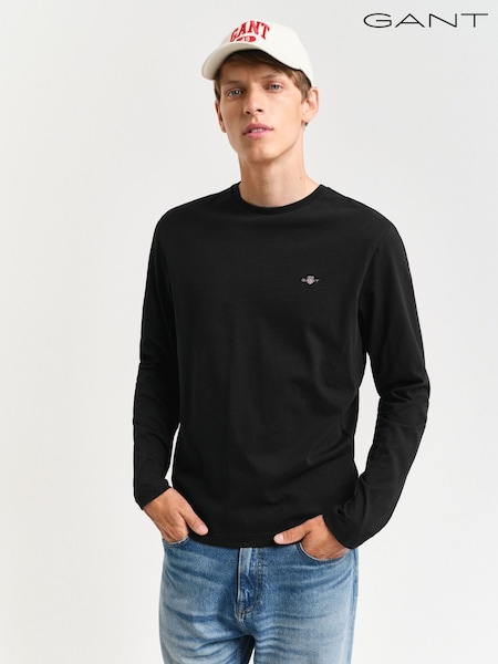 Negru - Tricou cu logo Mânecă lungă scut Gant (H71332) | 372 LEI