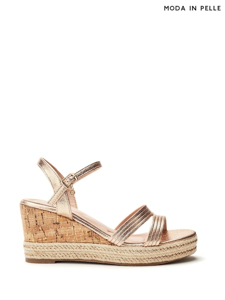 Dourado - Moda in Pelle Silver Spot Asymmetric Strap Comfort Wedge Sandals (H71338) | R$ 780