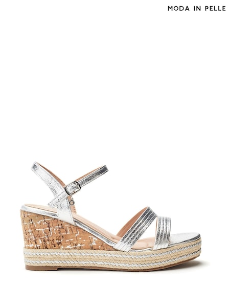Moda in Pelle Silver Spot Asymmetric Strap Comfort Wedge Sandals (H71340) | €101