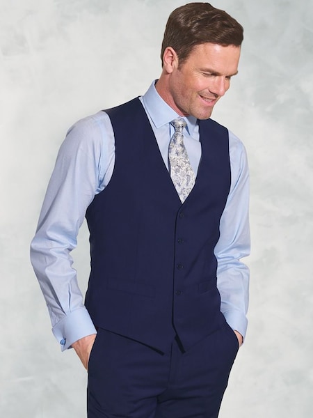 Brook Taverner Blue Plain Suit Waistcoat (H71369) | R$ 680