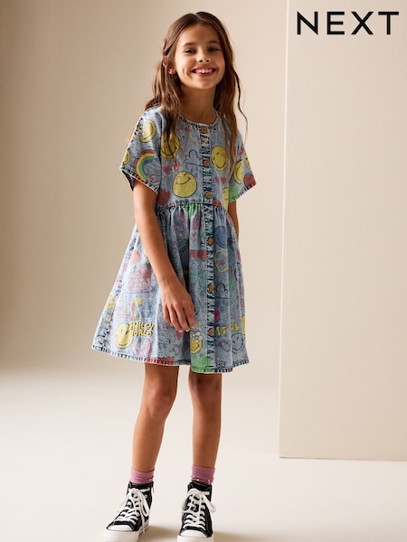 Blue Denim Button Through Smiley Dress (3-16yrs) (H71435) | AED117 - AED147
