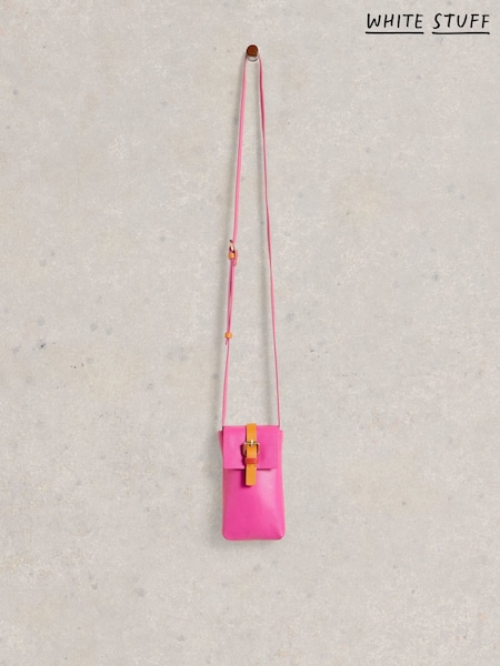 White Stuff Pink Clara Buckle Leather Phone Bag (H71472) | €44
