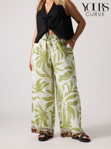 Yours Curve Green Woven Wide Leg Trousers (H71576) | R$ 265