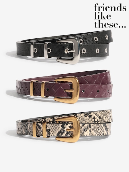 Friends Like These Snake Print, Burgandy and Black Skinny Belts 3 Pack (H71579) | €22.50