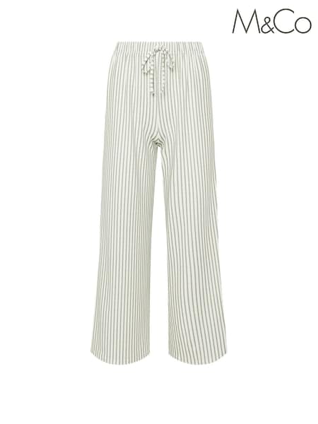 M&Co Green Petite Stripe Wide Leg Trousers (H71586) | R$ 325