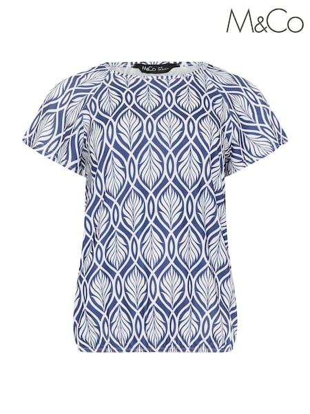 M&Co Blue Petite Abstract Scoop Neck Top (H71588) | R$ 255