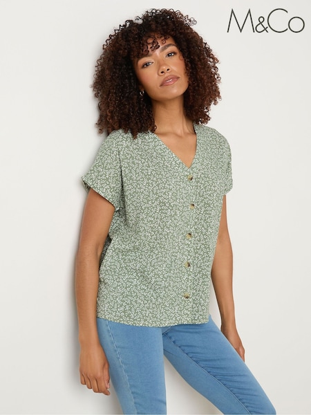 M&Co Green Short Sleeve Floral Print Shirt (H71596) | €33