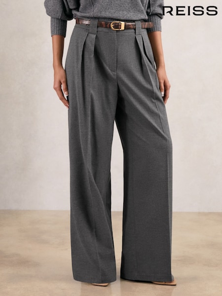 Reiss Grey Poppie Petite Wide Leg Pleated Trousers (H71656) | AED1,008