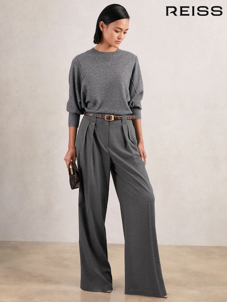 Reiss Grey Poppie Wide Leg Pleated Trousers (H71672) | AED1,008