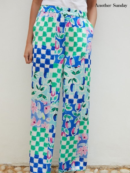 Another Sunday Floral Printed Check Satin Wide Leg Trousers (H71698) | 62 €
