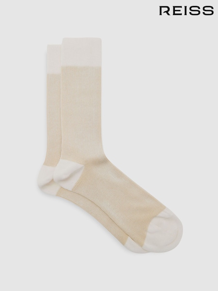 Reiss Ecru/Oatmeal Cory Two Tone Cotton Socks (H71756) | R$ 120