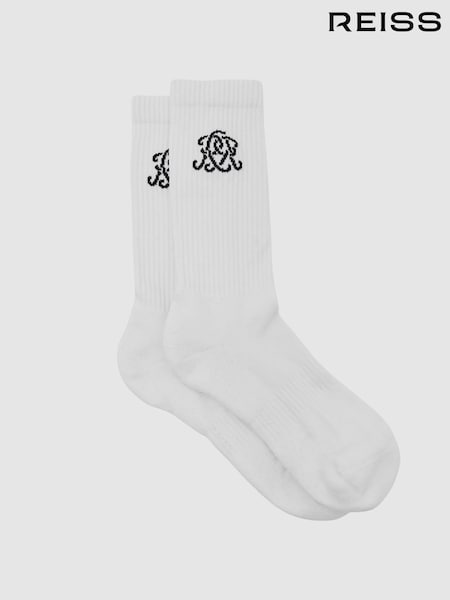 Reiss White Marcus Monogram Cotton-Blend Ribbed Socks (H71770) | €25
