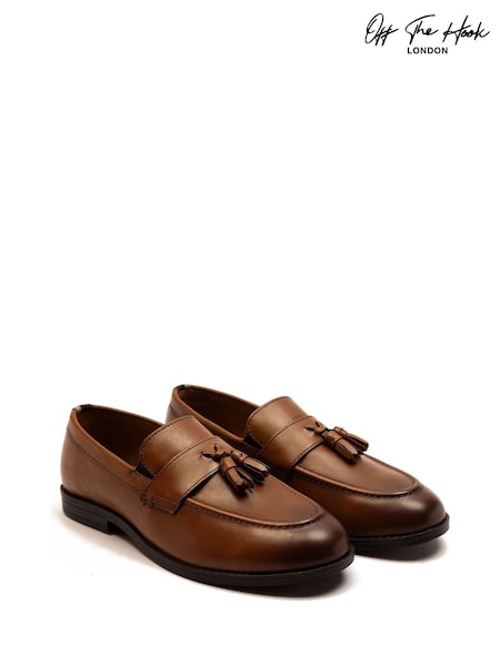 Off The Hook Brown Clinton Leather Slip On Formal Tassel Shoes (H71789) | AED175
