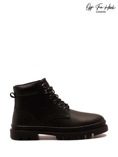 Off The Hook Black Jones Leather Lace Up Casual Ankle Boots (H71797) | €53