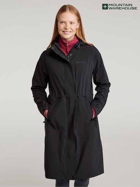 Mountain Warehouse Black Womens Jade Lightweight Long Waterproof Jacket (H71870) | €114
