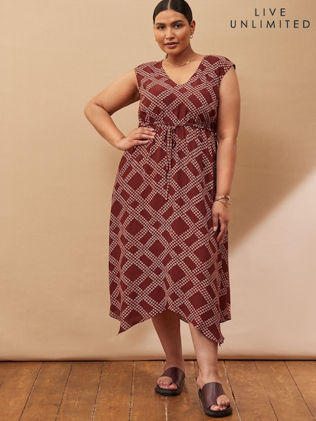 Live Unlimited Geo Print V-Neck Hanky Hem Dress (H71908) | R$ 880