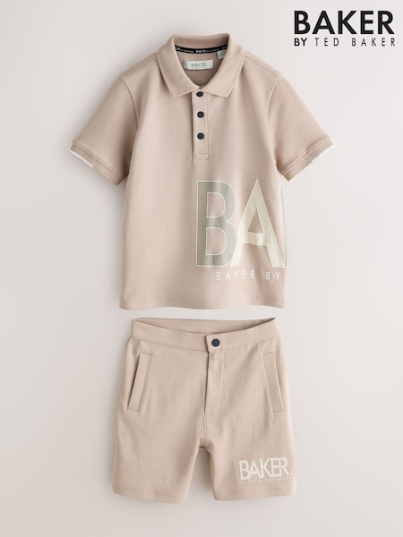 Baker by Ted Baker Stone Graphic Polo Shirt and Shorts Set (H72130) | AED227 - AED263
