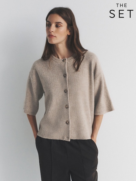 The Set 3 Pack Knitted Button Down T-Shirts With Wool Brown Marl/Neutral/cream (H72265) | €63