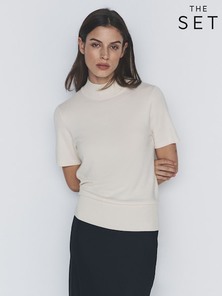 The Set 2 Pack High Neck Knit T-Shirts Cream/Navy Blue (H72273) | $60