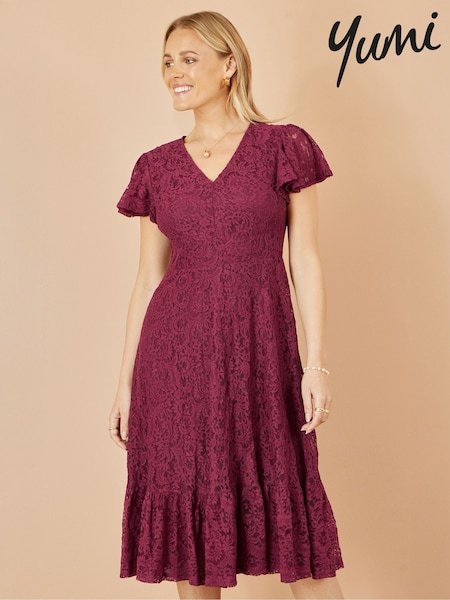 Yumi Red Lace Midi Skater Dress (H72334) | €105