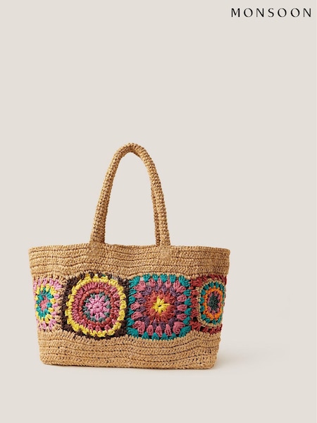 Monsoon Natural Pippa Crochet Raffia Beach Bag (H72335) | €75
