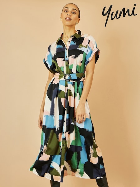 Yumi Relaxed Brushstroke Print Midi Shirt Dress (H72347) | R$ 640