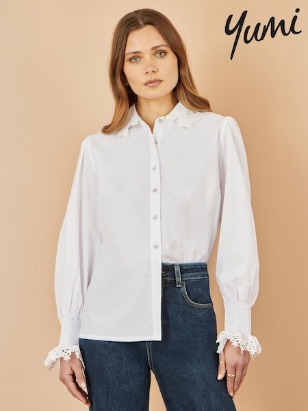 Yumi White Lace Trim Shirt (H72348) | €73