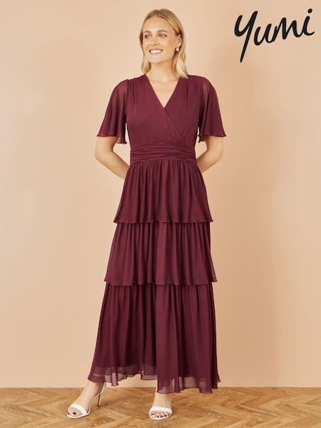 Yumi Red Mesh Tiered Maxi Dress (H72351) | €102