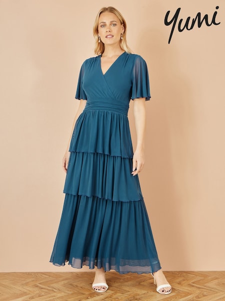 Yumi Blue Mesh Tiered Maxi Dress (H72357) | €102