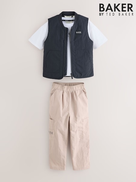 Baker by Ted Baker 3 Piece Black Gilet T-Shirt and Cargo Trousers Set (H72361) | AED347 - AED389