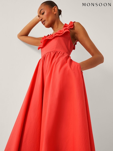Monsoon Orange Maria Sleeveless Ruffle Midi Dress (H72379) | €99