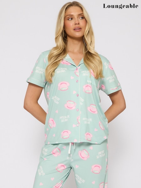Loungeable Green I Love You So Matcha Short Sleeve Button Through Pyjamas (H72409) | kr471