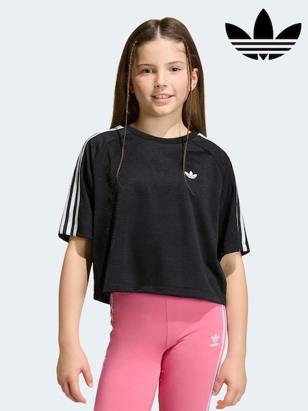أسود - adidas Originals Loose Boxy Jaquard T-Shirt (H72412) | ‏134 د.إ.‏