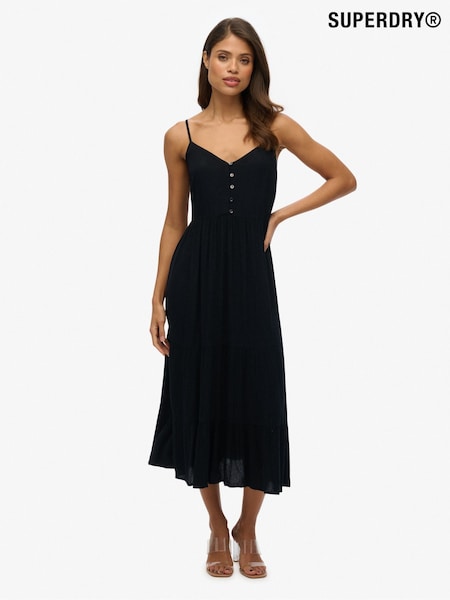 Superdry Black Half Button Tiered Midi Dress (H72555) | €63