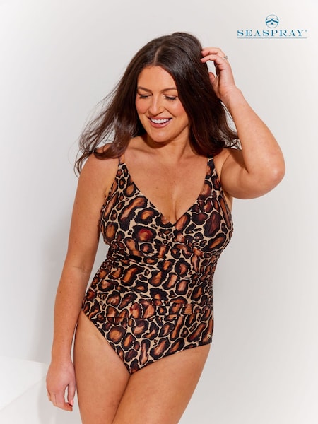 Seaspray Serengeti Mock Wrap In Animal Print Brown Swimsuit (H72640) | €120