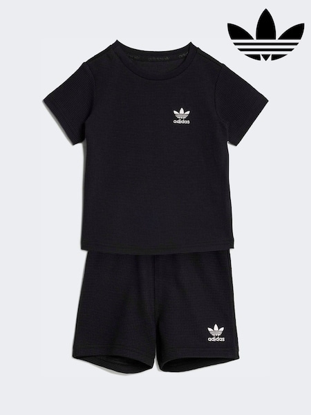 adidas Originals Black Waffle T-Shirt and Shorts Set (H73009) | AED146