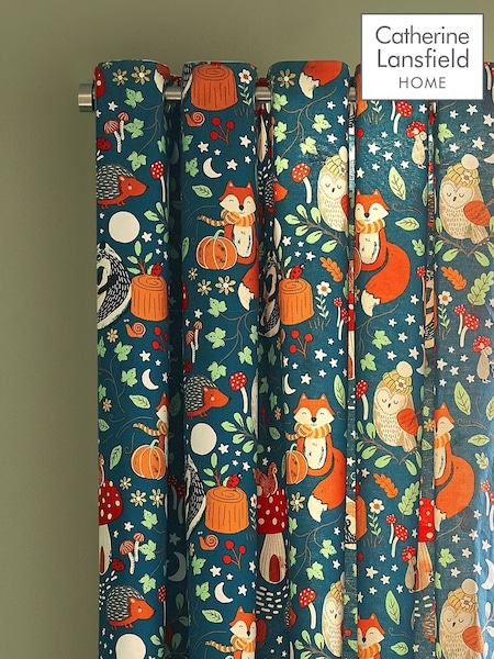 Catherine Lansfield Green Fox and Woodland Friends Eyelet Curtains (H73687) | €68