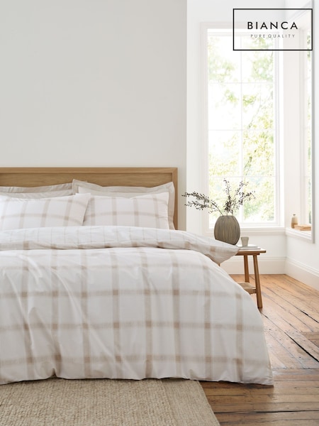 Bianca Natural Oxton Check 200 Thread Count Duvet Cover Set (H73752) | €37 - €73