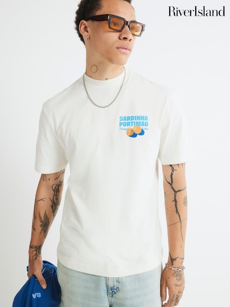 River Island Cream Regular Fit Lemon Sardine T-Shirt (H73755) | AED151