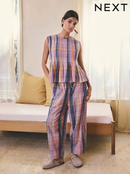 Pink Check Peplum Vest Pyjamas (H73923) | €87