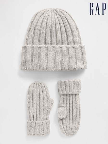 Gap Grey Soft Touch Rib Beanie and Mittens Set (6mths-3yrs) (H73963) | €32