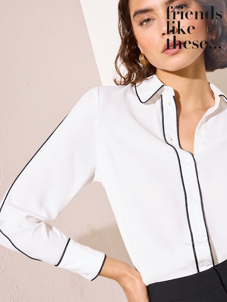 Friends Like These Black/White Long Sleeve Tipped Shirt (H73975) | $69