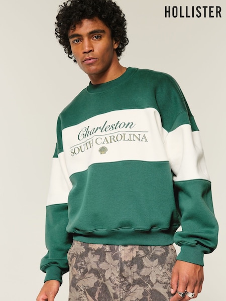 Hollister Green Baggy Destination Graphic Print Cinched Bottom Sweatshirt (H74015) | €45