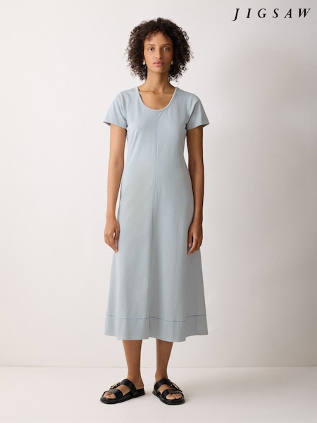 Jigsaw Blue Stitched Short Sleeve Dress (H74020) | €126