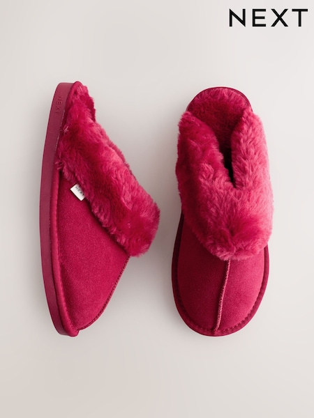 Red Faux Fur Lined Suede Mule Slippers (H74485) | kr295