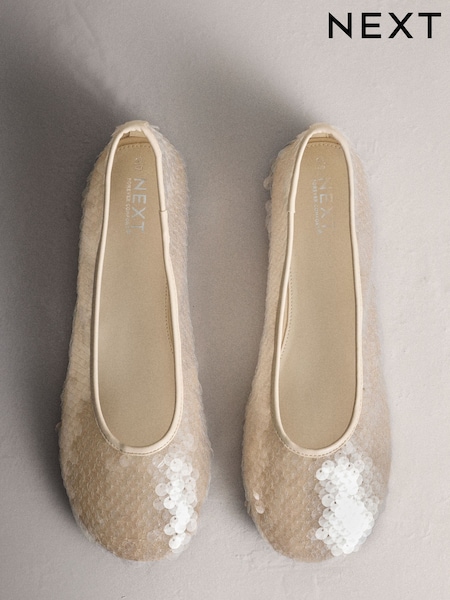 Ivory Forever Comfort® Round Toe Sequin Ballerina Flats (H74579) | €41