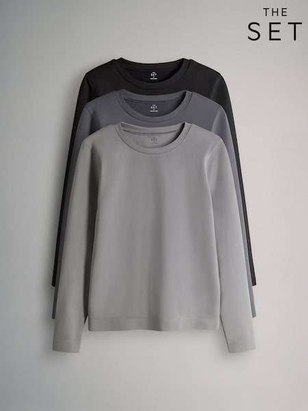 The Set 3 Pack Active Long Sleeve Smoothing T-Shirt Black/Charcoal/Grey (H74597) | AED157