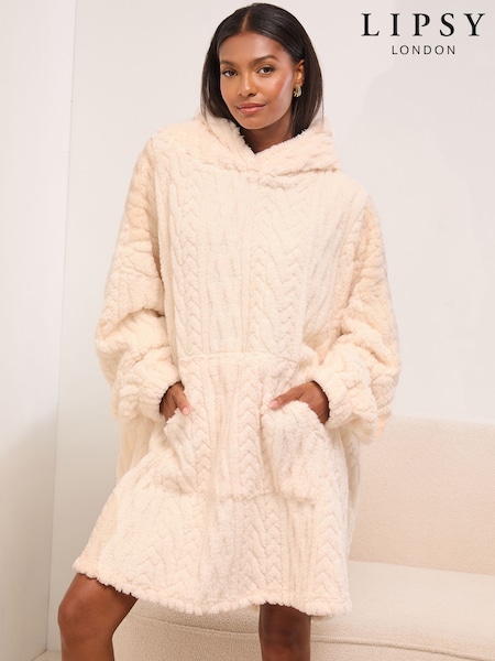 Lipsy Cream Cable Oversized Cosy Lounge Hoodie (H74605) | €54