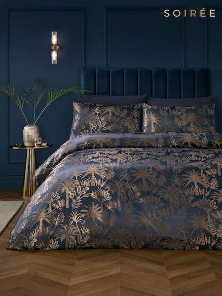 Soiree Navy Midnight Palm Print Jacquard Duvet Cover Set (H74973) | AED379 - AED524