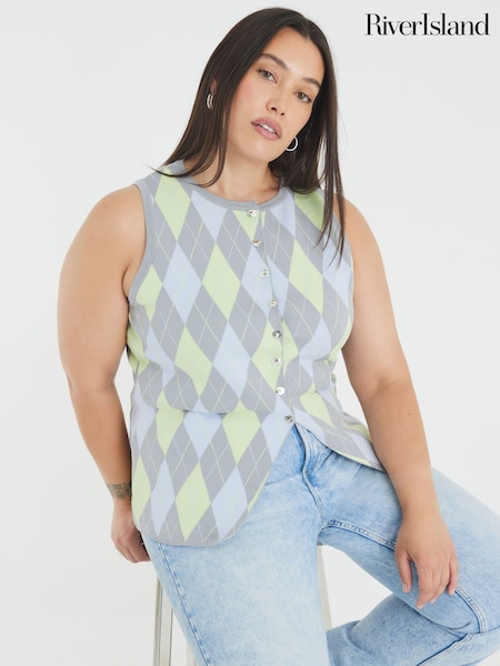 River Island Grey Argyle Knitted Waistcoat (H75530) | €45